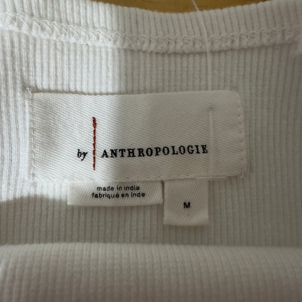 Anthropologie Tank Top White Ribbed Knit Ruffle Strap Crop Y2K CoquetteGirl SZ M - Picture 3 of 5